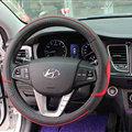 Fashion Car Steering Wheel Wrap Genuine Leather 15 Inch 38CM - Black Red