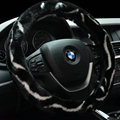 Fashion Cow Print Car Steering Wheel Wrap Velvet 15 Inch 38CM - Black White