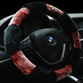 Fluffy Auto Steering Wheel Wrap Velvet 15 Inch 38CM - Black Red