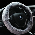 Fluffy Cute Auto Steering Wheel Covers Velvet 15 Inch 38CM - Grey