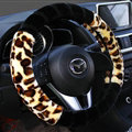 Fluffy Leopard Print Car Steering Wheel Wrap Velvet 15 Inch 38CM - Black