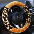 Fluffy Leopard Print Car Steering Wheel Wrap Velvet 15 Inch 38CM - Gold