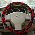 Free Leopard Print Auto Steering Wheel Covers Velvet 15 Inch 38CM - Red