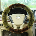 Free Leopard Print Auto Steering Wheel Wrap Velvet 15 Inch 38CM - Brown