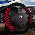 Fringe Zebra Print Car Steering Wheel Wrap Velvet 15 Inch 38CM - Black Red