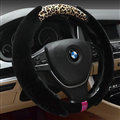 Fun Leopard Print Car Steering Wheel Wrap Velvet 15 Inch 38CM - Black Beige