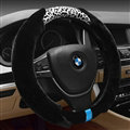 Fun Leopard Print Car Steering Wheel Wrap Velvet 15 Inch 38CM - Black White