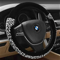 Funky Leopard Print Car Steering Wheel Wrap Velvet 15 Inch 38CM - White