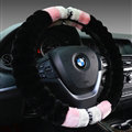 Fuzzy Leopard Print Auto Steering Wheel Wrap Velvet 15 Inch 38CM - Black Pink
