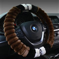 Fuzzy Leopard Print Auto Steering Wheel Wrap Velvet 15 Inch 38CM - Brown