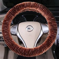 Fuzzy Zebra Print Car Steering Wheel Wrap Velvet 15 Inch 38CM - Coffee