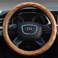 Lozenge Pattern Car Steering Wheel Covers Sheepskin Leather 15 Inch 38CM - Gold