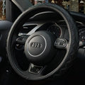 Luxury Car Steering Wheel Covers Cow Genuine Leather 15 Inch 38CM - Black