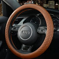 Luxury Car Steering Wheel Wrap Cow Genuine Leather 15 Inch 38CM - Orange