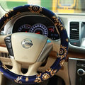 Personalized Flower Auto Steering Wheel Wrap Velvet 15 Inch 38CM - Blue