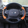 Pretty Car Steering Wheel Covers Sheepskin Leather 15 Inch 38CM - Black Orange