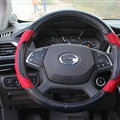 Pretty Car Steering Wheel Covers Sheepskin Leather 15 Inch 38CM - Black Red