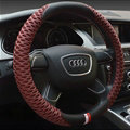 Pretty Car Steering Wheel Wrap Ice Silk PU Leather 15 Inch 38CM - Red