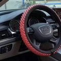 Quality Beaded Car Steering Wheel Cover Genuine Leather 15 Inch 38CM - Red