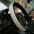 Unique Beaded Car Steering Wheel Cover PU Leather 15 Inch 38CM - White