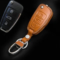 Hand Made Genuine Leather Automobile Key Bags Fold for Audi Q7 - Yellow