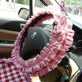 Bowknot Checked Fold Lace Flax Car Steering Wheel Covers 15 inch 38CM - Red