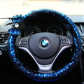 Bowknot Glitter Lace Universal Car Steering Wheel Covers 15 inch 38CM - Blue