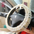Calssic Female Bowknot Lace Car Steering Wheel Covers Cotton 15 inch 38CM - Beige