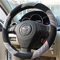 Calssic Stripe Universal Car Steering Wheel Covers for Flax 15 inch 38CM - Black Gray