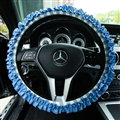 Classic Plaid Fold Lace Cotton Flax Car Steering Wheel Covers 15 inch 38CM - Blue