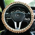 Classic Plaid Fold Lace Cotton Flax Car Steering Wheel Covers 15 inch 38CM - Coffee