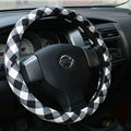 Classic Plaid Linen Universal Car Steering Wheel Covers 15 inch 38CM - Black White