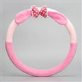 Cute Bowknot Universal Car Steering Wheel Covers Short Plush 15 inch - Pink