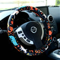 Cute Butterfly Cats PU Leather Universal Car Steering Wheel Covers 15 inch - Black