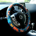 Cute Butterfly Cats PU Leather Universal Car Steering Wheel Covers 15 inch - Deep Blue
