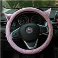 Cute Ears Universal Car Steering Wheel Covers Diamond-shaped PU Leather 15 inch - Pink