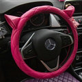 Cute Ears Universal Car Steering Wheel Covers Diamond-shaped PU Leather 15 inch - Rose