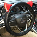 Ears Ostrich Grain PU Leather Universal Car Steering Wheel Covers 15 inch - Black Red