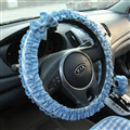 Elegant Bowknot Lace Fold Car Steering Wheel Covers Cotton 15 inch 38CM - Blue