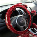 Elegant Bowknot Lace Fold Car Steering Wheel Covers Cotton 15 inch 38CM - Red