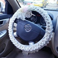 Female Checks Lace Flower Universal Auto Steering Wheel Covers 15 inch 38CM - Blue