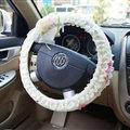 Female Romantic Lace Flower Universal Auto Steering Wheel Covers 15 inch 38CM - Beige