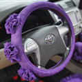 Female Stereo Flower Cotton Universal Auto Steering Wheel Covers 15 inch 38CM - Purple