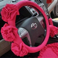 Female Stereo Flower Cotton Universal Auto Steering Wheel Covers 15 inch 38CM - Rose
