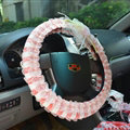 Female Stripe Lace Flower Universal Auto Steering Wheel Covers 15 inch 38CM - Pink