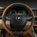 Luxury Genuine Leather Suede Car Steering Wheels Covers 15 Inch - Black Brown