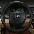 Luxury Genuine Leather Suede Car Steering Wheels Covers Universal 15 Inch - Black