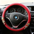 National Style Beaded Flax Universal Car Steering Wheel Covers 15 inch 38CM - Red