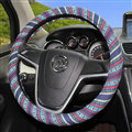 National Style Stripe Flax Universal Car Steering Wheel Covers 15 inch 38CM - Blue Red