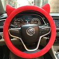 Personality Ears Short Plush Universal Car Steering Wheel Covers 15 inch - Red